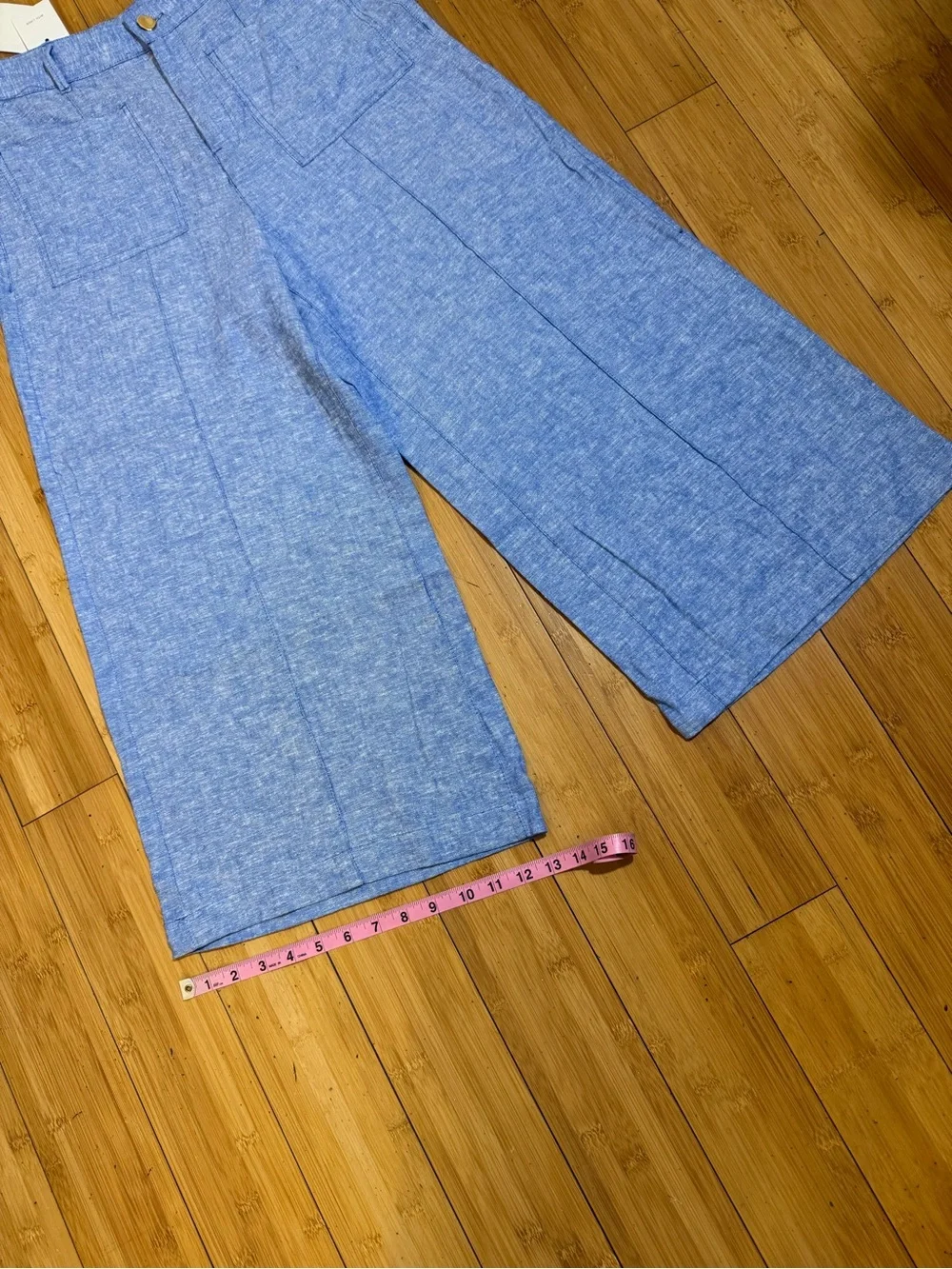 NWT Zara  Blue Linen Culottes Wide Leg Crop Pants Size M